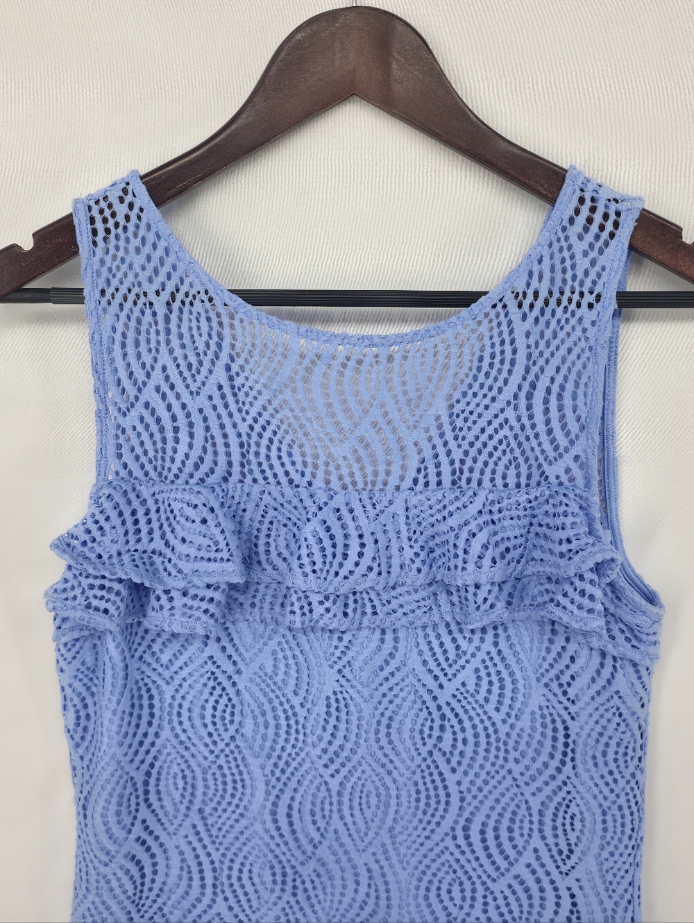 Lilly Pulitzer Janine Shift Flowing Leaf Lace Peri Blue Mini Dress Ruffle M - Picture 4 of 13